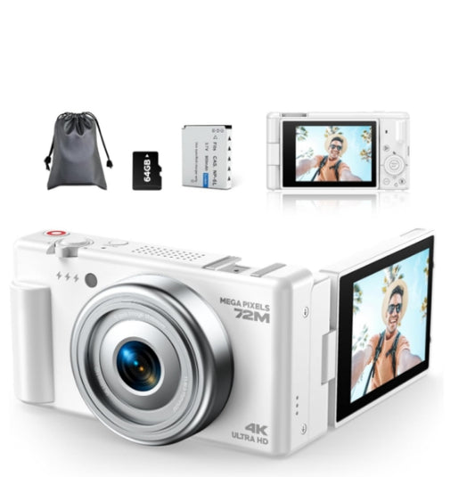 US: AC18XAXXXX, 4K Digital Camera for Photography, 72MP Vlogging Camera for YouTube, Autofocus Digital Cameras with 270° Flip Screen, 18X Digital Zoom Point and Shoot Cameras with 64GB TF Card & Battery, Carry Bag