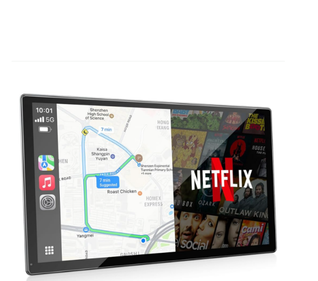 US: RC30XBXDXX,9'' Carplay Screen with Net-Flix YouTube and AHD Backup Camera Upgraded Wireless Android Auto Screen Portable AI Magic Video Box Built-in Apps Voice Control Car GPS for iOS 10+ Android 11+