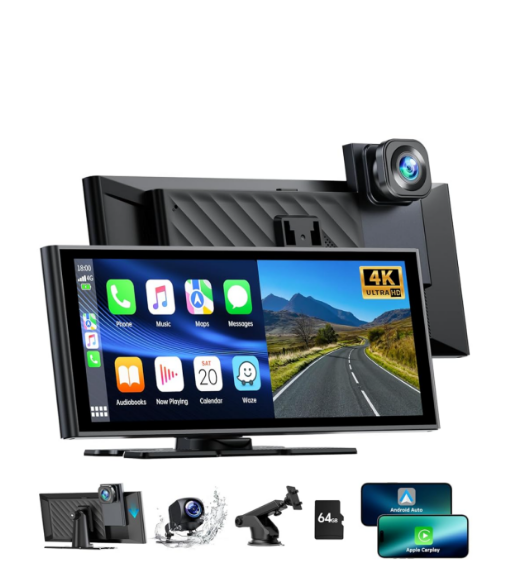 DE: RC14ABXDXX,9.26 Zoll Tragbares Autoradio Carplay Display mit 4K Dashcam Auto Vorne Hinten,1080P Rückfahrkamera