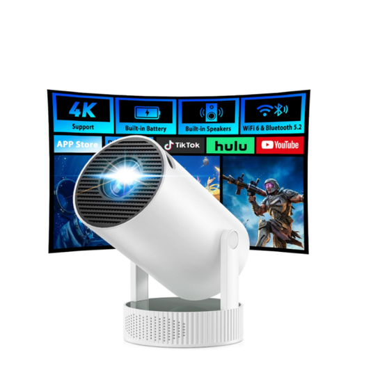 FR:PR09XXXXEU,Projecteur Batterie intégrée, videoprojecteur Compatible 4K, Rotation à 220° intégré WiFi Bluetooth, Correction Automatique du trapèze Projector, Mini Vidéo projecteur Portable pour Home cinéma