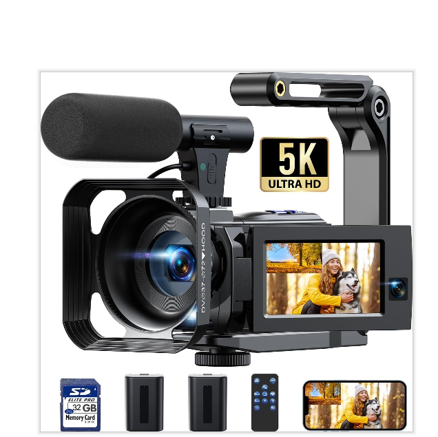 US: AC09GXXXXX,5K Video Camera Camcorder, 56MP Dual Lens Vlogging Camera for YouTube, Cam Corder with 3" 270° Flip Touch Screen,16X Zoom, Night Vision, WiFi, Remote, 32GB SD Card, 2 Batteries, Tripod, Webcam