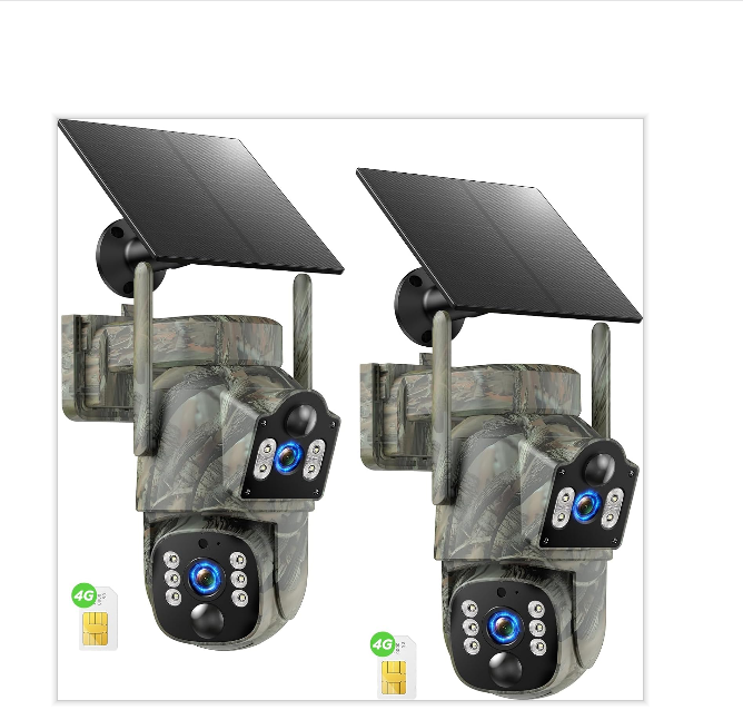 US: TC39XDXXUS, Dual Lens Trail Camera, 4G LTE Cellular Game Camera with 360° Live Streaming, 2K Solar Security Cameras Built-in SIM Card, Remote Access, Night Vision, Motion Activated, No WiFi Needed, 2 Pack