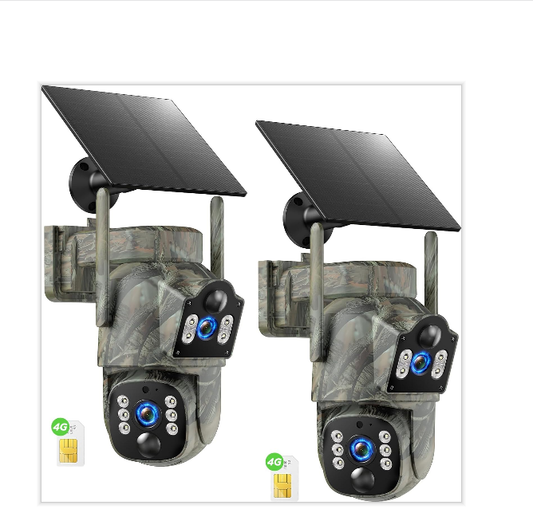 US: TC39XDXXUS, Cellular Trail Camera, 4G LTE Dual Lens Game Camera 360° Live Streaming | 2K Solar Security Cameras Built-in SIM Card, Remote Access, Night Vision, Motion Activated, No WiFi Needed, 2 Pack
