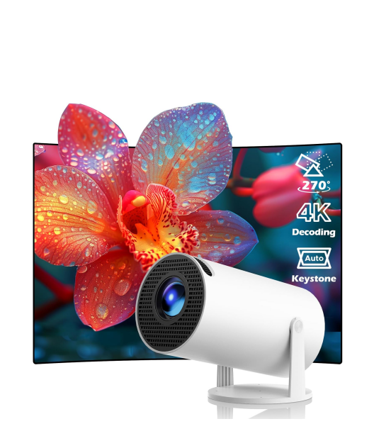 UK: PR06XXXXUK, Mini Projector with WiFi 6 and Bluetooth, Full HD 4K Support Portable Projector with Automatic Vertical Keystone Correction 270° Rotation and Android 11.0 Smart Projector for Bedroom