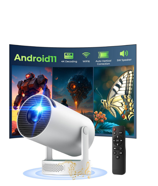 DE: PR08,Mini Beamer, Smart Beamer 4K Heimkino 1080P 5W Lautsprecher, Mini Projektor Tragbarer Unterstützung Android 11 WiFi6 BT5.4, Projektor Klein Auto Keystone 270° Dreh Kompatibel mit HDMI/TV Stick/Laptop