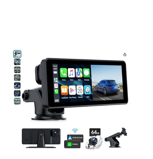 DE: RC09C, 2024 Wireless Carplay Display und Android Auto,6,86 Zoll Auto Bildschirm mit 2.5K Dashcam,1080P Rückfahrkamera,Voice Control,Bluetooth,FM,Aux,Mirror Link,Siri,G00gle,64G SD-Karte