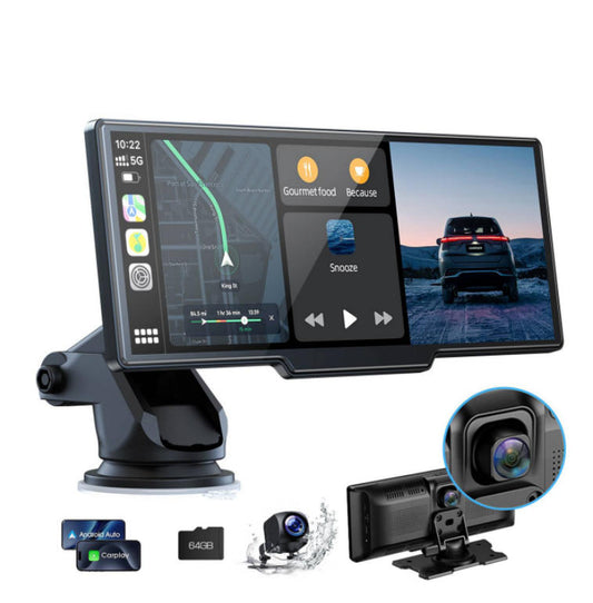 US:RC06DA, 9.26'' Carplay Screen for Car with 2.5K Dash Cam and 1080P Backup Camera Portable Wireless Android Auto Screen GPS Navigation Mirror Link Voice Control Hands-Free for iOS 11+ Android 11+