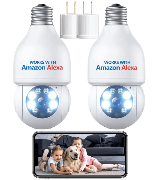 CA: SC16-S-CA-F, Camcamp Light Bulb Security Camera,Works with Alexa Wireless WiFi Outdoor Security Camera Surveillance with Smart Motion Detection, Color Night Vision, 2 Way Audio, 2.4GHz WiFi,Remote Access - 2PCS