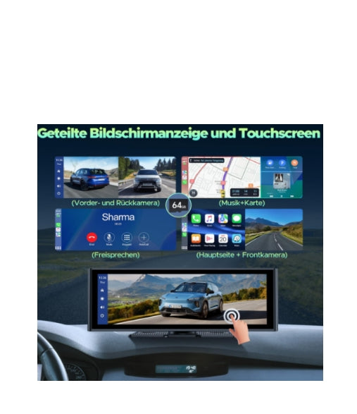 SE:  RC14ABXDXX,Bilskärm, med radio, trådlös, för Apple CarPlay, med färdkamera fram- och baktill, 4K + 1 080 p, 9,26 tum, kompatibel med FM-radio/Siri/Google/Bluetooth 5.0/Mirror Link/AUX, inkl. 64 GB TF-kort