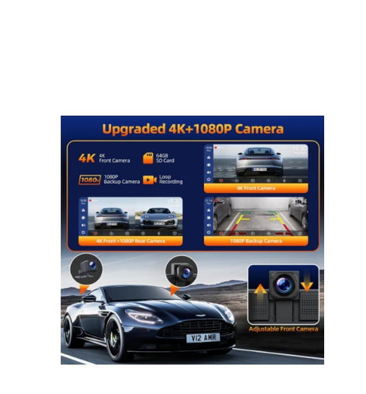 DE: RC13BDXAXX,9 Zoll Wireless A-pple Carplay Display Android Auto, Tragbares Autoradio Carplay Bildschirm mit 4K Dashcam Auto Vorne Hinten,1080P Rückfahrkamera, Mirror Link, GPS, G-oogle,Siri, 64G SD-Karte
