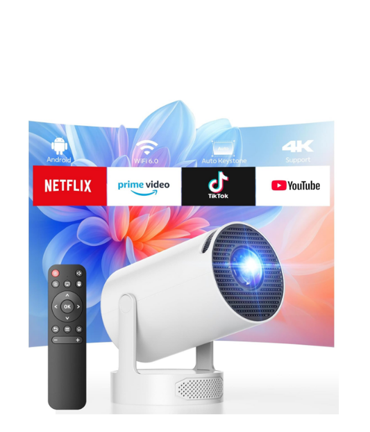 US:PR08XXXXUS,Mini Projector with WiFi and Bluetooth, 4K Support Portable Movie Projector with 5W Soundbase Speaker, 300 ANSI, 220° Rotation, Auto Keystone Video Projector, Compatible with HDMI, USB, Phone