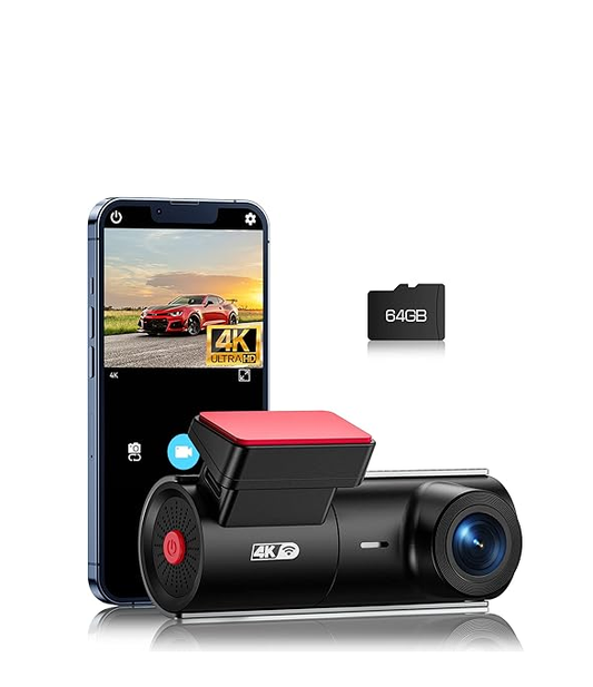 FR:  DC08,Volam 4K Dashcam Voiture, UHD 2160P Dash Cam, WiFi intégré & Carte SD 64G, Mode Stationnement 24H, Vision Nocturne, WDR, Camera Embarquée Voiture Grand Angle 170°, G-Capteur, Enregistrement en Boucle