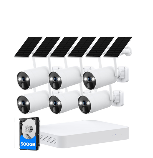 DE: SC37, 4MP überwachungskamera aussen Solar Set Akku, 6 Cam-Kit Outdoor Kamera kabellos, außenkamera WLAN 2.4G&5G, 500GB Lokaler Speicher ohne ABO, 2-Wege Audio, Farbe Nachtsicht, Humanoidenerkennung