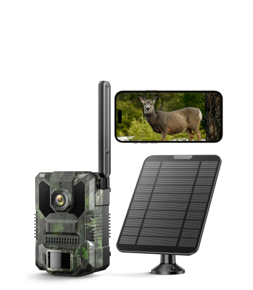 DE: TC36A,  4G LTE Solar Wildkamera mit SIM Karte, 2,5K HD Wildkamera mit Handyübertragung App, Wildtierkamera mit Nachtsicht Bewegungsmelder No Glow Infrarot 940nm 0,1s Auslösezeit IP66 Wasserdicht