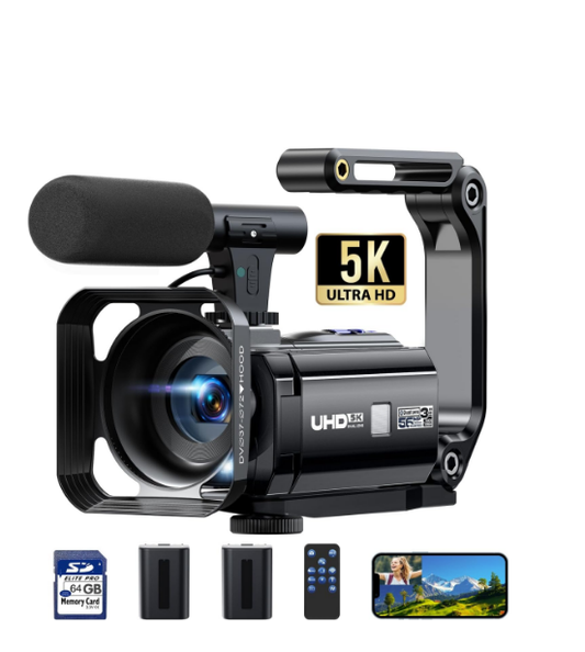 DE: AC09DXXXXX, Videokamera 5K 56MP Camcorder Doppelobjektiv 16X WiFi Vlogging Kamera für YouTube 3" Touchscreen IR Nachtsicht Videorekorder mit 2 Batterien, 64GB Karte, Fernbedienung, Mikrofon