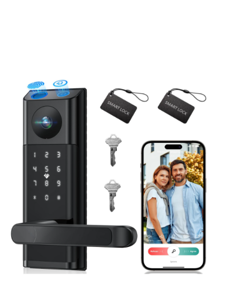 US: DL02XXXHXX, Video Smart Lock with Camera & Doorbell, 5-in-1 Keyless Entry Door Lock with Handle, Fingerprint+Keypad Code+App Remote Control+IC Card, Auto Lock, Wi-Fi Smart Deadbolt for Front Door, Apartment
