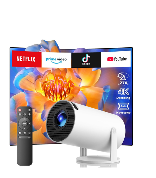 US:PR06XXXXUS, Mini Projector with WiFi 6 and Bluetooth, Full HD 4K Support Portable Projector with Automatic Vertical Keystone Correction 270° Rotation and Android 11.0 Smart Projector for Bedroom