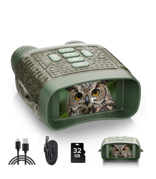 CA: NV02, Night Vision Goggles, Night Vision Binocular 4K HD, 3'' LCD Screen with 5-Level Brightness Adjustment, Night Vision Goggles with 32GTF Card, 10x Digital Zoom &1500ft Viewing Range for Camping