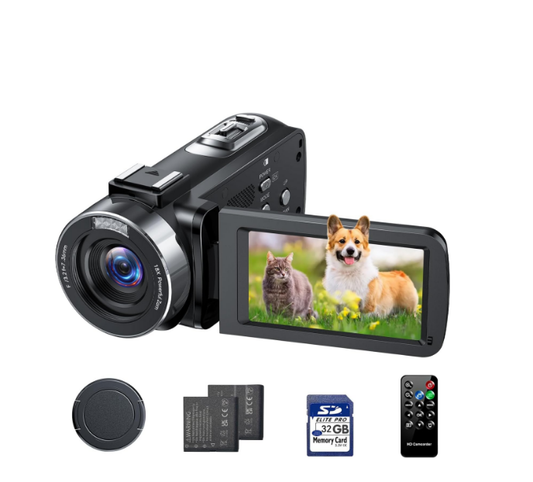 ES: AC13BAXXXX,Cámara de Video 4K, Cámara Video 42MP para Vlogging con Zoom Digital 18x y Pantalla Giratoria 270° - Videocámara YouTube con Luz LED, Función Webcam, 2 Baterías, Tarjeta SD 32GB y Mando a Distancia