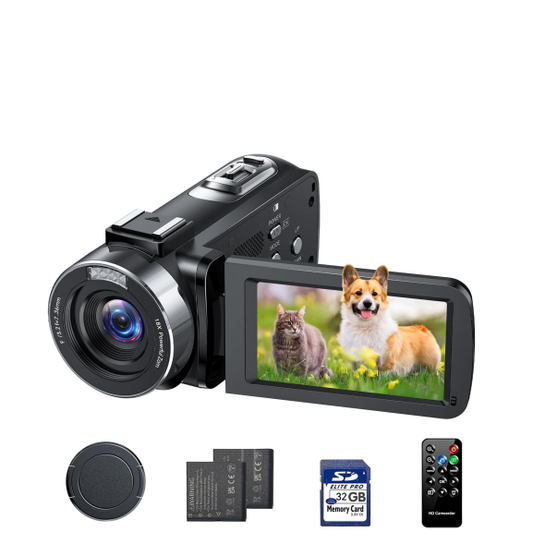UK: AC13BA,  Camcorder Video Camera 4K, 42MP Vlogging Camera for Youtubers with 18X Digital Zoom, 3.0" 270° Rotating Screen Cam corder, Webcam, 32GB SD Card & 2 Batteries, Remote Control, Recording While Charging