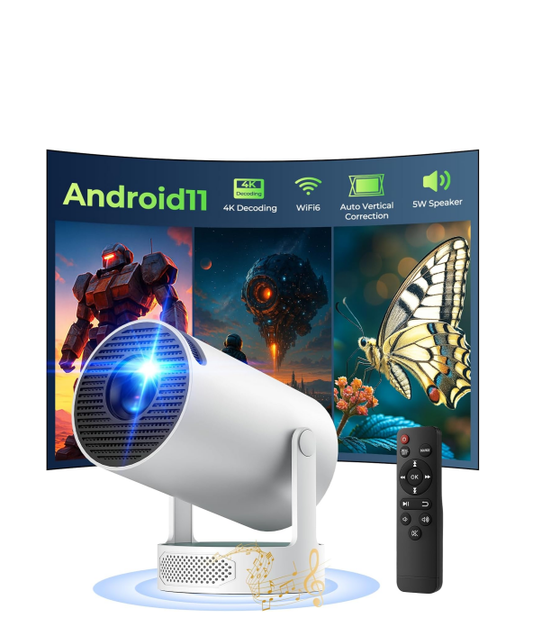 US:PR08,  Mini Projector with WiFi 6 and Bluetooth 5.0, Portable Projector 4K support, 5w Soundbase Speaker, Auto Vertical Keystone 270°Rotatable Smart Proyector, 180 ANSI Lumens Movie Projector