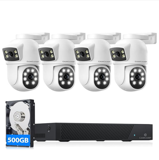 US: SC52,POE Security Camera System,Dual Lens Wired Security Camera System Outdoor,4pcs 2-in-1 Cameras,2-Way Audio,Auto Tracking,PTZ, Color Night Vision, 8CH NVR with 500GB HDD for 24/7 Recording