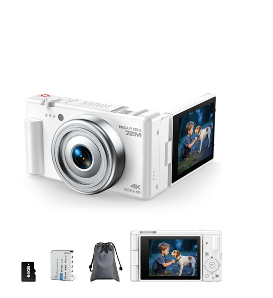 UK: AC18XAXXXX,4K Digital Camera, 72MP Autofocus &18X Digital Zoom Vlogging Camera for YouTube, 2.8" 270°Flip Screen Compact Travel Cameras with 64GB Card & Battery for Teens Beginners Photography