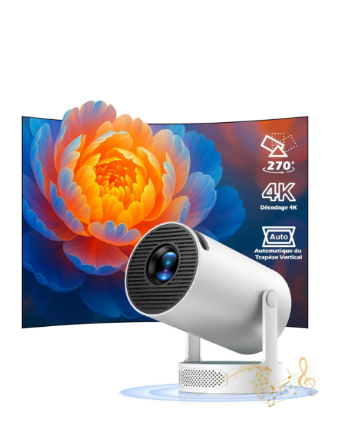 DE: PR08XXXEU,Smart Mini Beamer, Upgraded Beamer 4K 1080P 5W Lautsprecher, Mini Projektor Tragbarer Unterstützung Android 11 WiFi6 BT5.4, Projektor Klein Auto Keystone 270° Dreh Kompatibel mit HDMI/TV Stick/Laptop