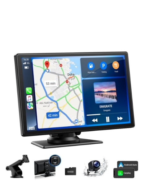 DE: RC07CGXAXX, A-pple CarPlay Screen,9 Zoll Android CarPlay Display,Android Auto Bildschirm mit 2.5K Vordere und 1080P Rückfahrkamera, Autoradio mit 64GB TF-Karte,Siri/G-oogle, Bluetooth, Mirror Link, GPS, FM