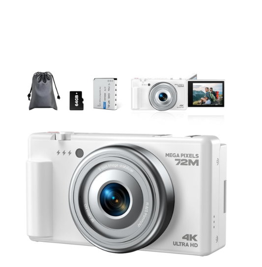 US: AC18XAXXXX, 4K Digital Camera for Photography, 72MP Vlogging Camera for YouTube, Autofocus Digital Cameras with 270° Flip Screen, 18X Digital Zoom Point and Shoot Cameras with 64GB TF Card & Battery, Carry Bag