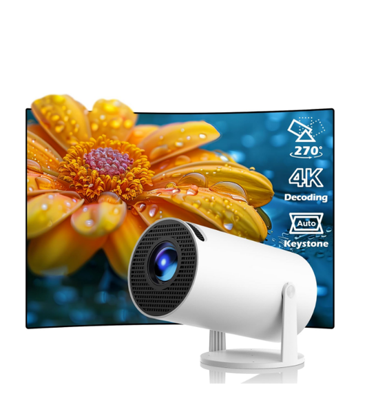 CA: PR06,Mini Projector with Upgraded HiFi Sound | 4K Supported, WiFi 6, BT 5.0 | Auto Keystone & 270° Rotation for Indoor/Outdoor Movie Nights