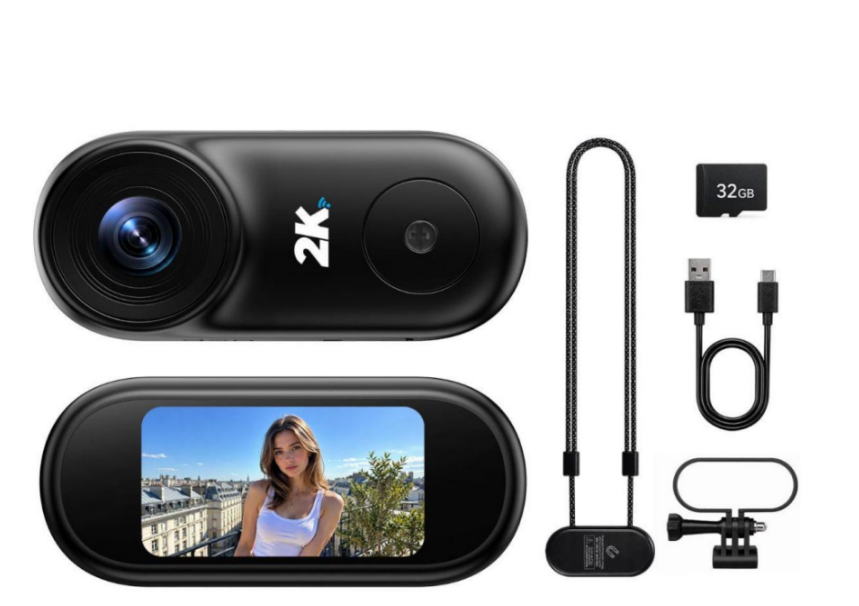 UK: AC33XDXXXX,Mini Body Camera, 2K Thumb POV Camera with 32GB SD Card, 1.47‑inch Screen
