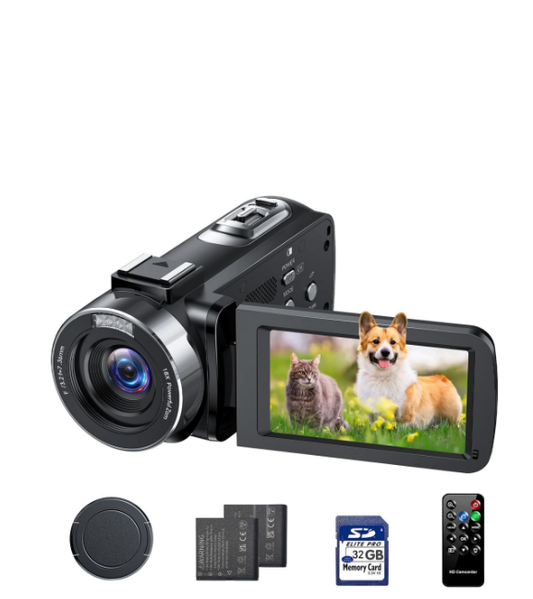 DE: AC25XAXXXX, Videokamera 1080P, 48MP Camcorder 18X Digitalzoom Vlogging Camera für YouTube mit LED-Fülllicht, 3" 270° drehbarer Bildschirm Webcam Camcorder mit 32GB Karte & Akku