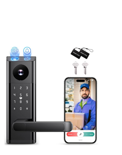 US: DL02XXXHXX, Smart Lock with Camera & Doorbell, Keyless Entry Door Lock with Handle, Built-in WiFi Camera Deadbolt Lock for Front Door, Fingerprint, Keypad Code, App Control, Auto Lock