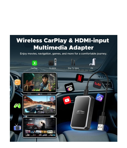 US: RC25, 2-in-1 Car TV Mate & Wireless Carplay Adapter for Switch, TV Sticks, Convert Car Screen with HDMI Input and Support iOS 10+, Type-C/USB, Wi-Fi 5.8GHz