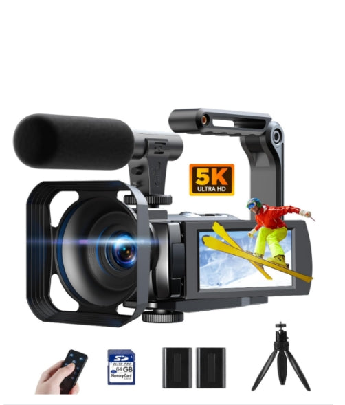 US: AC12CXXXXX, Camcorder Video Camera, 5K 56MP Vlogging Camera for YouTube, WiFi Night Vision 3” 270° Rotatable Touchscreen Webcam Cam corder Video Recorder with 64GB SD Card, Microphone, Remote, Batteries, Tripod