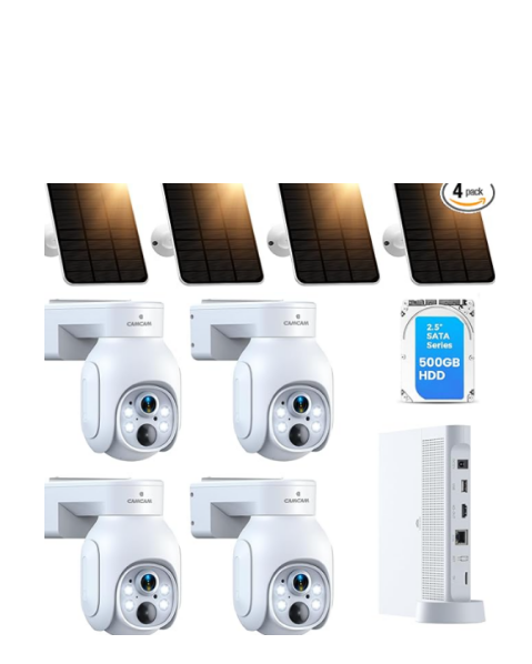 US: SC23C-US, Solar Security Cameras Outdoor Wireless, 4MP Security Camera System for Home, Solar-Powered 4 Cam-Kit, 2.4G & 5G WiFi, Color Night Vision, 360° Pan & Tilt, 10CH NVR 500GB HDD, No Subscription