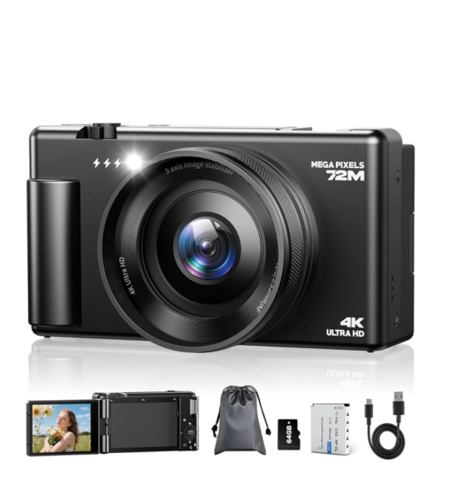 US: [Only for Walmart] AC18AA,  AC18 72MP Digital Camera 4K Video with 18x Zoom, 64GB Card for Beginners
