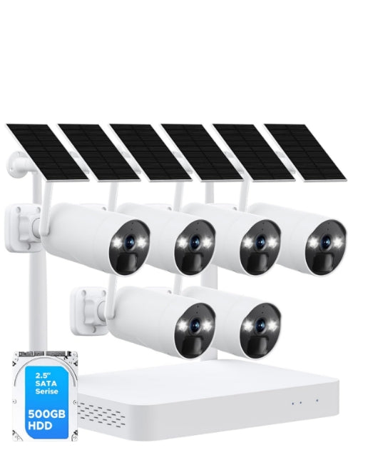 US: SC17A, AWUS17 6-Cam Kit, Solar Camera Outdoor Wireless, Continuous Power, No Subscription, 2K QHD Home Security System with 500GB Local Storage, Human Detection, Color Night Vision, 5G & 2.4G WiFi