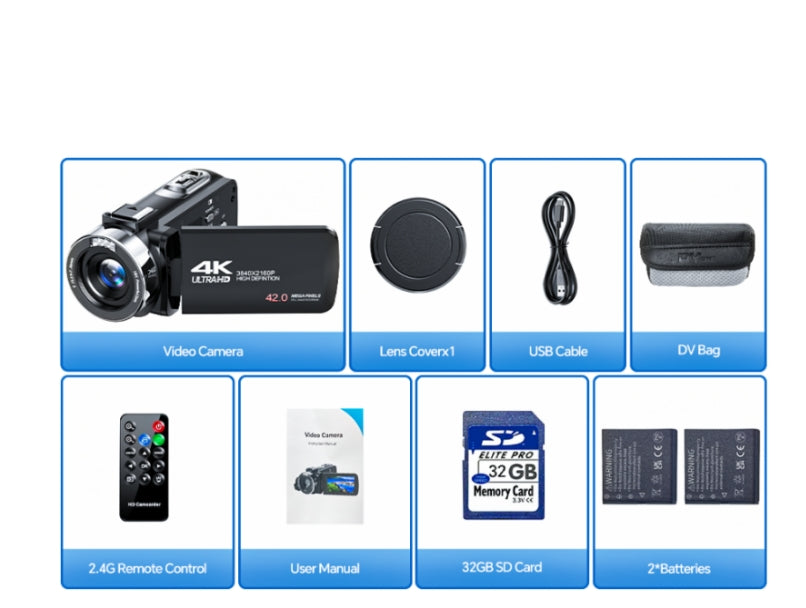 IT: AC13BAXXXX,  Videocamera 4K 42MP Camcorder per YouTube, 18X Zoom Digitale Videocamere, Schermo Rotante 270° 3" Vlog Camera con Scheda SD da 32 GB, Telecomando, 2 Batterie