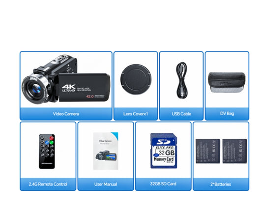FR: AC13BAXXXX,  Caméscope Caméra vidéo 4K 42MP Vlogging Caméra pour Youtube, 3" Écran Rotatif à 270° Zoom numérique 18X Camcorder Video Camera, Camera Vlog avec Carte 32 Go, Télécommande，2 Piles