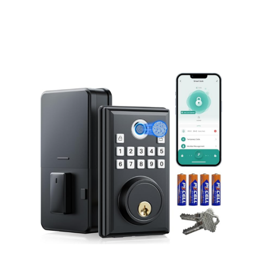 US: DL01AXWXXX,Keyless Entry Door Lock, Fingerprint Door Lock with APP Remote Control, Smart Lock for Front Door/Bedroom, Easy-to-Install Keypad Deadbolt, Auto-Locking, 4 AA Batteries Include