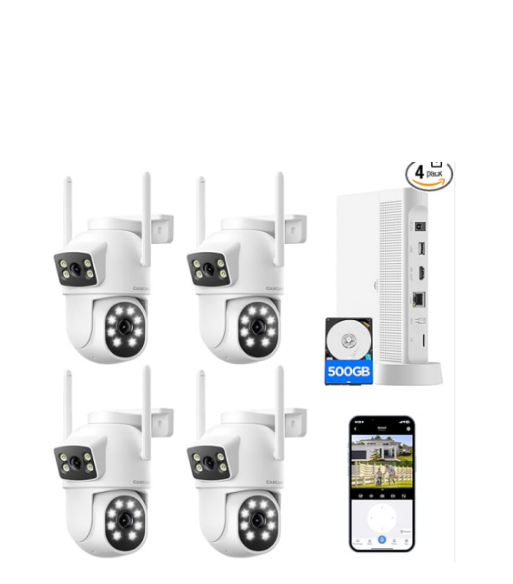 US: SC48-YTHQ-628-SHILIU, Security Cameras Wireless Outdoor, CAMCAMP Home Security Camera System with 2K Dual Lens Color Night Vision, Auto Tracking, 2-Way Audio, 500GB HDD, 2.4G/5G WiFi & 10CH Expandable NVR