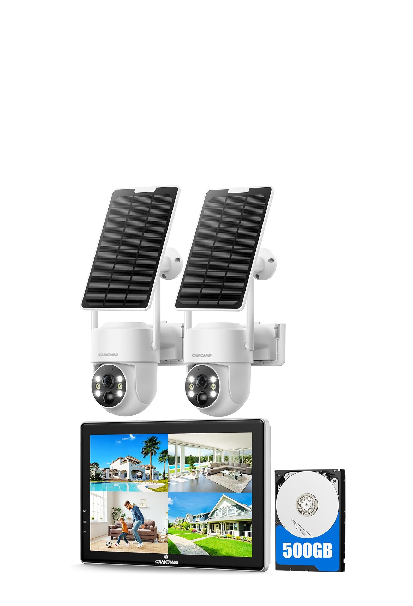 US: SC43ACHXUS, Solar Security Cameras Outdoor Wireless with 10" 10CH Monitor, 2 Cam-Kit, No Subscription, Solar-Powered, Home Security Cameras System with 360° Pan & Tilt, 2K Color Night Vision, HDMI Output