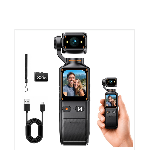 US: AC32XAXXXX,Handheld Pocket Body Camera, POV Vlogging Camera with Rotating Lens