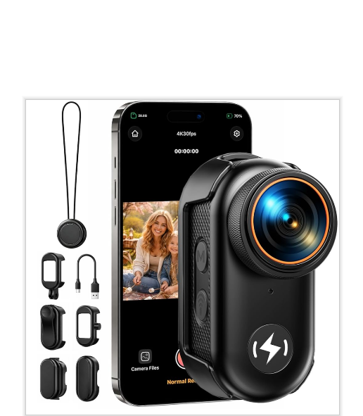 US: AC27AAXXXX, CAMWORLD 4K Body Camera Thumb Size, Mini Action Camera with 64GB Card and Magnetic Mount, Wearable Vlogging POV Camera for TikTok YouTube Travel Motorcycle