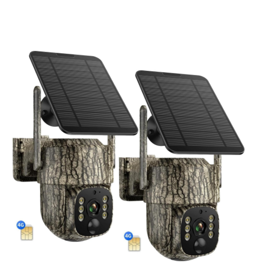 US: TC32BIXBUS,Trail Camera, 4G LTE Cellular Game Cameras with 360° Live Streaming | 2.5K Hunting Camera Solar Powered, Security Camera Built-in SIM Card, Night Vision, Motion Activated, Waterproof, 2 Pack