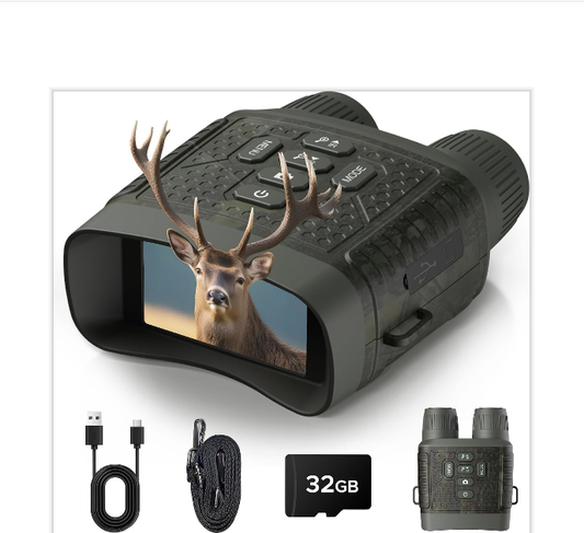 UK: NV02XAXXXX, 4K 48MP Night Vision Goggles, 10X Zoom Night Vision Binoculars & 5000mAh Rechargeable Battery for 400m Range Game Spotting, Includes 32GB SD Card, Perfect for Outdoor, Camping & Security
