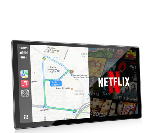 US: RC30,9‘’ Carplay Screen with Netflix YouTube and 1080P Backup Camera Upgraded Wireless Android Auto Screen Portable Video Streaming AI Box Built-in Apps Voice Control Car GPS for iOS 10+ Android 11+