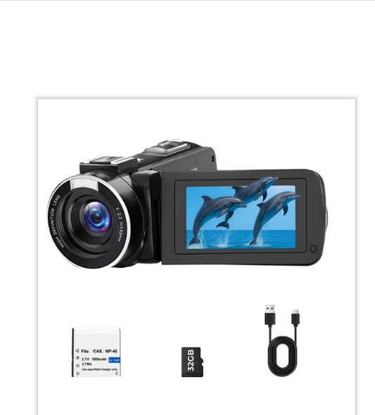 US: AC25XAXXXX, Camcorder Video Camera 2.7K 48MP, Vlogging Camera for YouTube with Fill Light — 3" 270° 18X Digital Zoom Flip Screen Webcam Anti-Shake, Digital Camera with 32GB Card for Beginners Kids Teens Gifts